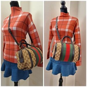 Gucci Brown GG Canvas Web Boston Small Bag